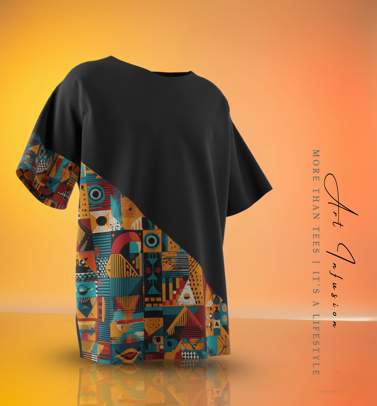 Urban Geometric Half-Print Black T-Shirt – DArtInfusion Exclusive